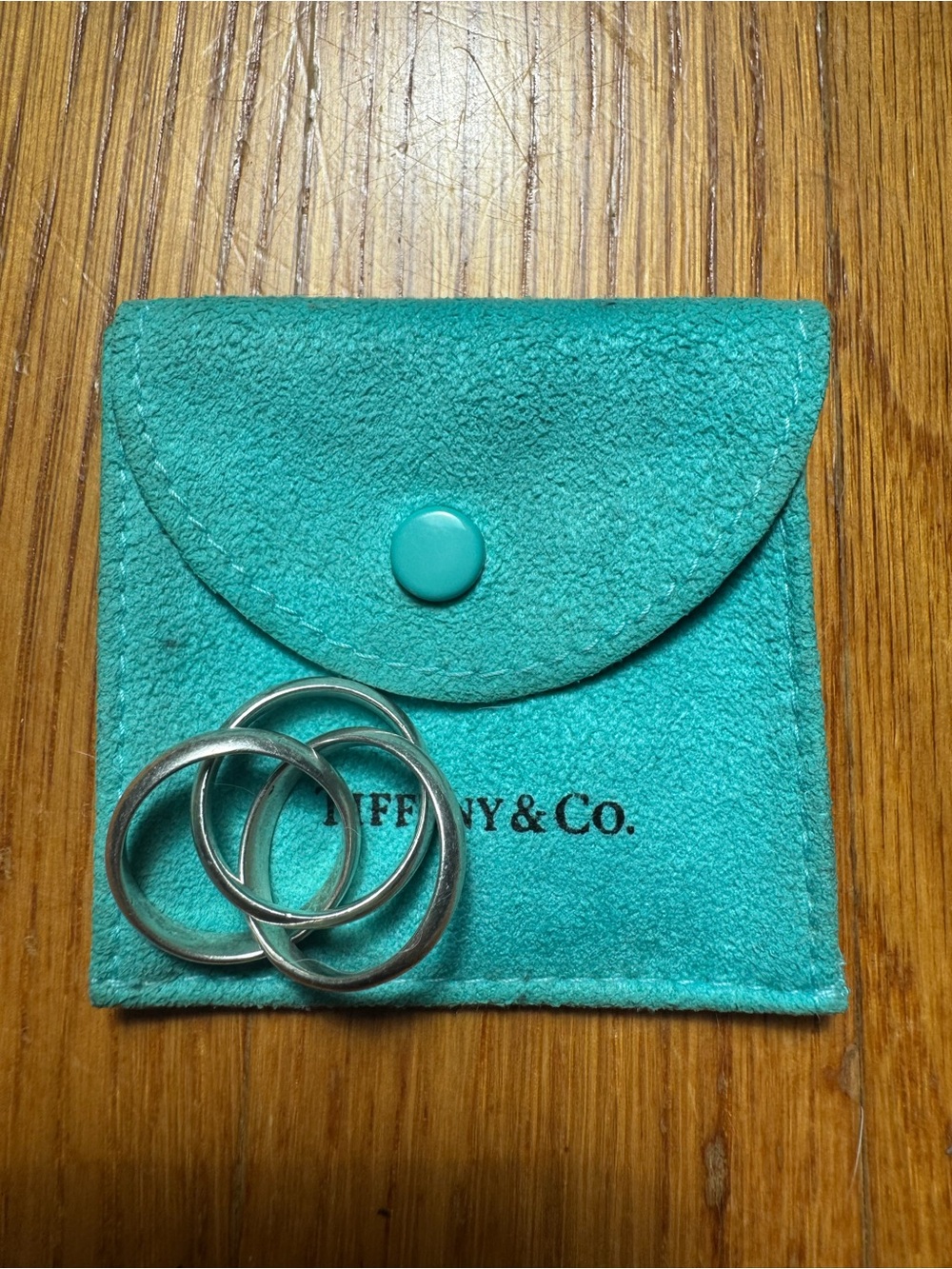 Tiffany & Co. Silver Three-Band Rings with Tiffany Blue Pouch